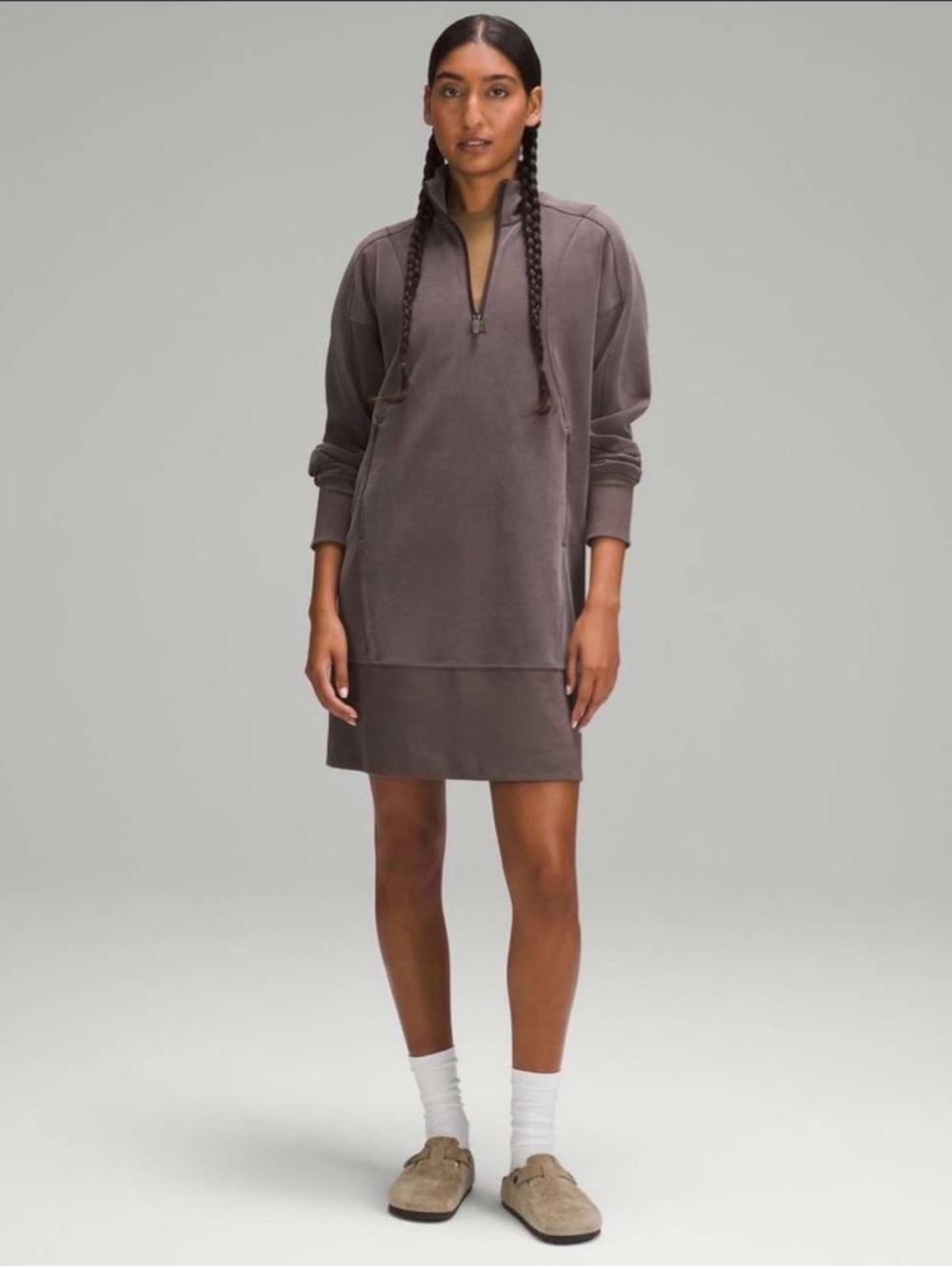 Lululemon Large Softstream Long Sleeve 1/4 Zip Tunic Dress in Espresso Sz XL